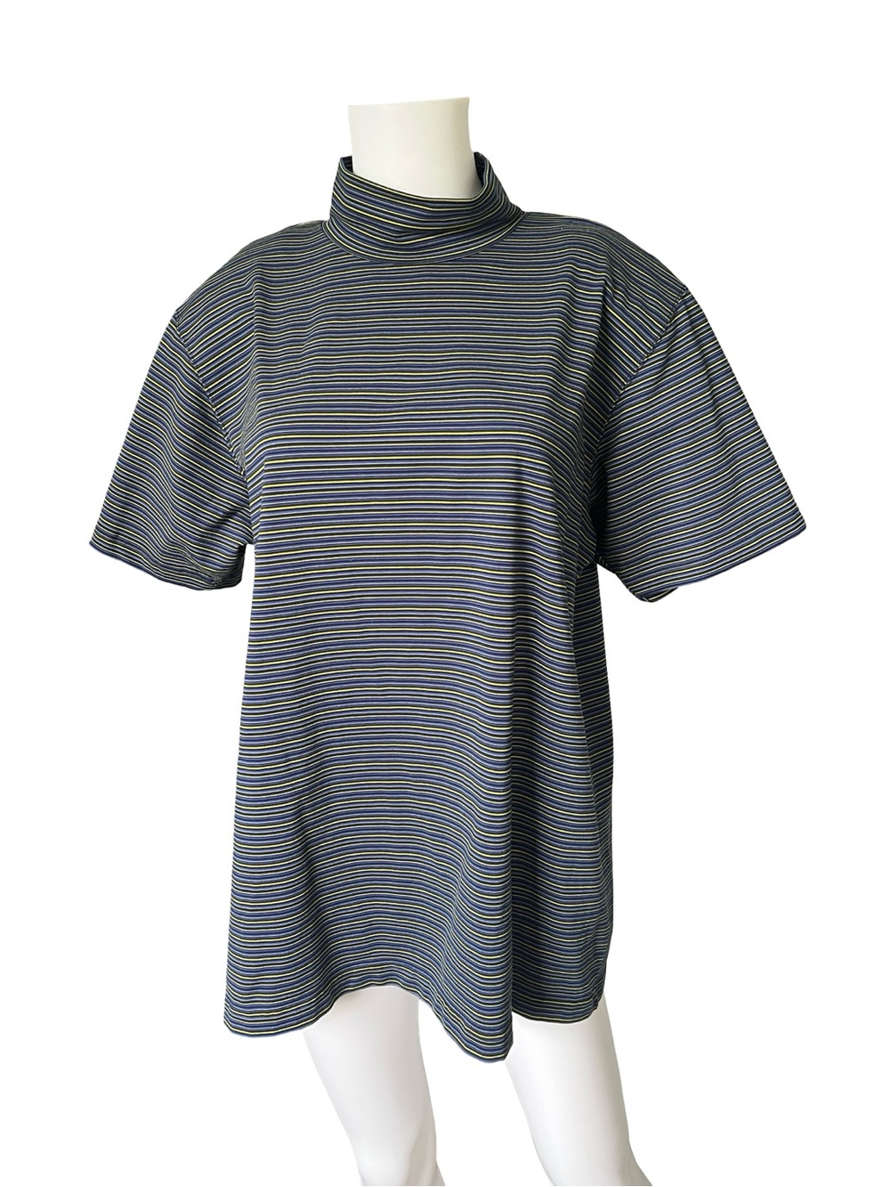 Vintage Striped Mock Neck Top Blue Green Elisabeth by Liz Claiborne Size 1
